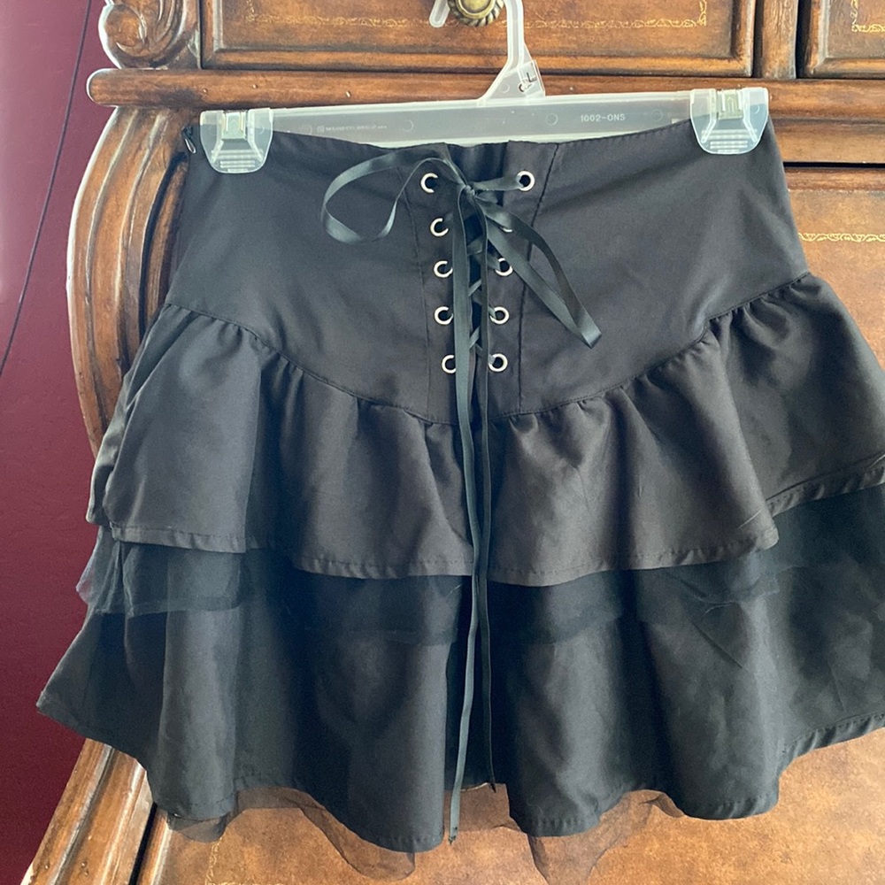 Black Tie Up Ruffle Cosplay Skirt